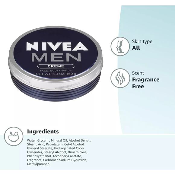 NIVEA Men Creme Multipurpose Cream For Men Face, Hand, Body Lotion 2.6 OZ Tin - Picture 7 of 9